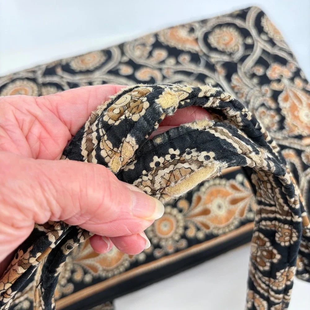 Vera Bradley Tote Bag & Wallet Set Caffe Latte Paisley Quilted Black Tan 15x9